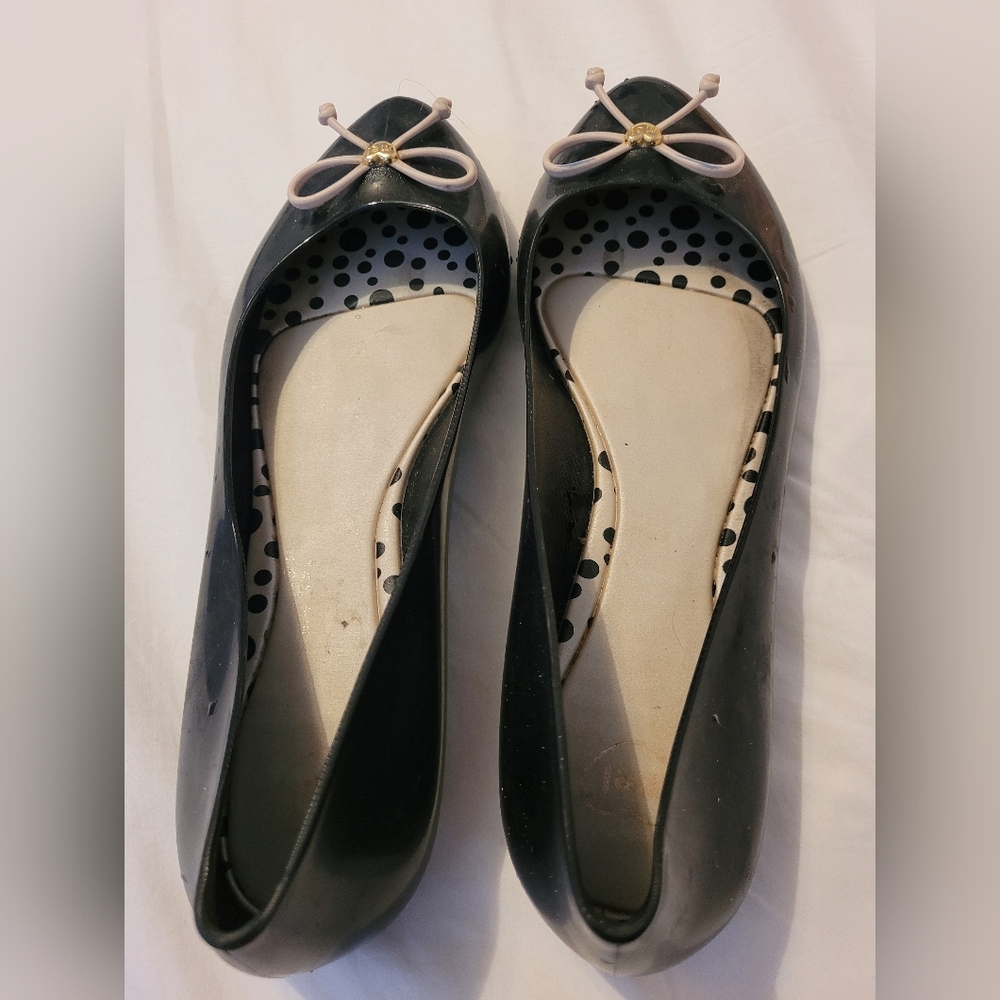 Melissa Black Flats with Pink Bow Vintage Y2K